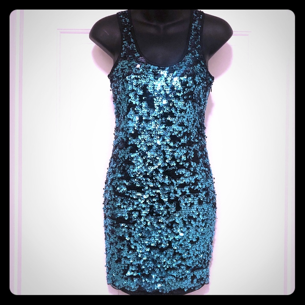 Teal f - Turquoise sequin tank dress